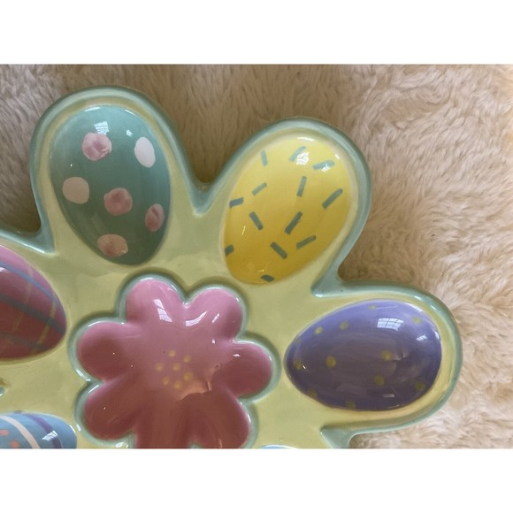 Burton & Burton Ceramic Chick Colorful Easter Egg Holder Plate 9” Circumference￼ - Picture 3 of 5